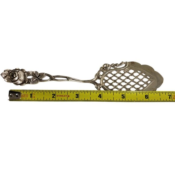 Antique German 800 European Silver Rose Pattern Pastry Tong & Server Set - Picture 10 of 11